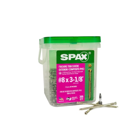 Spax #8 x 3-1/8 in Wood Composite Double Thread Screws Powertrim Trim Head T-Star Plus Pail, 300PK 3241870400318