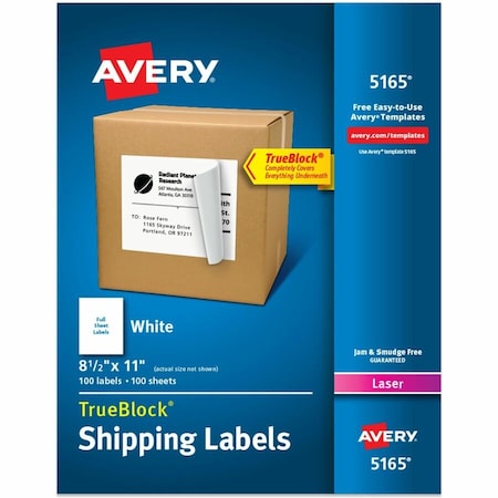 Avery LABEL, LSR, SHEET, 8.5X11, 100 5165