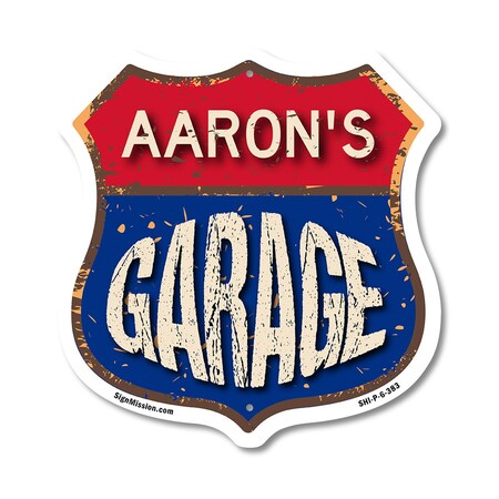 Signmission Aaron's Garage, 6 Inch X 6 Inch, Plastic Sign SHI-P-6-383-AARON