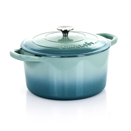 Crock-Pot Artisan 2 Piece 7 Quarts Enamled Cast Iron Dutch Oven in Aqua Blue 124961.02