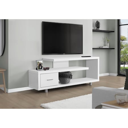 Monarch Specialties Tv Stand, 60 Inch, Console, Storage Cabinet, Living Room, Bedroom, Laminate, White I 2573