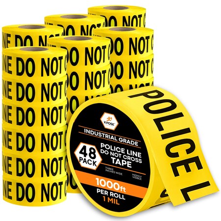 Xpose Safety Police Line Do Not Enter Tape Roll, 3 Inch Wide x 1000 Feet, Yellow w/Black Letters, 48 Rolls, 48PK PPLT-48-X