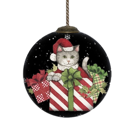 Homeroots Christmas Cat with Presents Hand Painted Mouth Blown Glass Ornament 477533