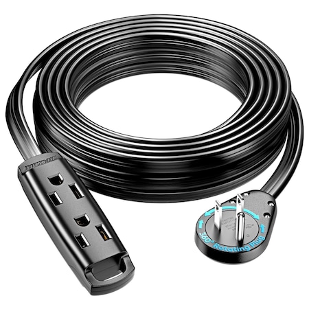 Maximm 20ft 14AWG 3-Outlet 360 degrees Flat Plug Extension Cord w/ Loop, UL, Black ADW-S360-C1F20-14B0