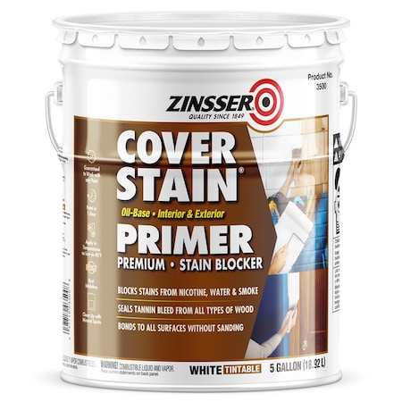 Zinsser Cover-Stain 5 Gal Zinsser 03500 White Cover-Stain Oil-Based Stain Block Primer, 450 VOC 3500