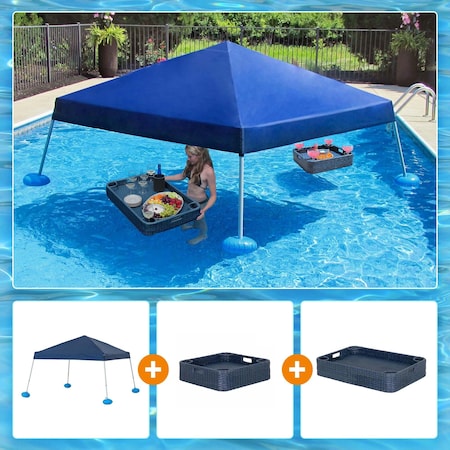 Sunjoy Pool Gazebo with 2 size wicker floating pool tray-Navy A109900101