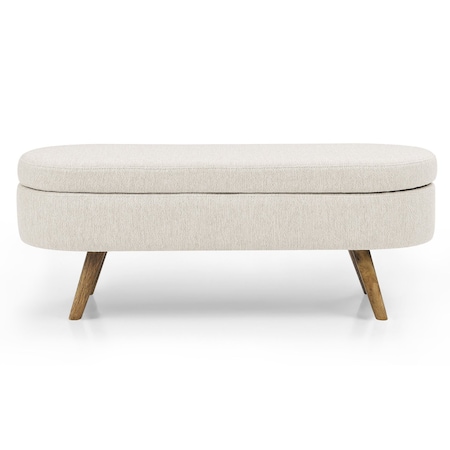 Homeroots 44" Beige and Brown Linen Upholstered Storage Bench with Flip Top 555443