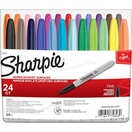 Sanford Sharpie Permanent Marker, Fine, Assorted Ink, 24/Set 75846
