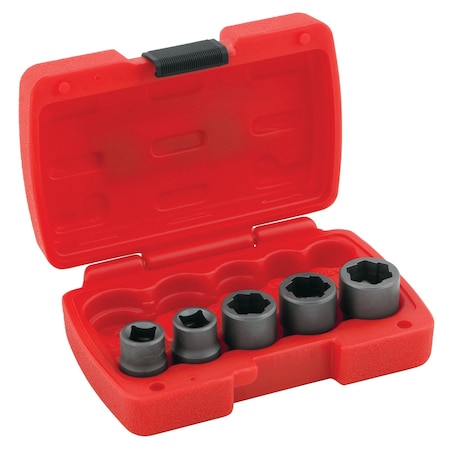 Performance Tool 5 pc. 3/8 in. Dr. Bolt Extractor Set, Stripped Bolt Removal, Cr-Mo Steel W38919