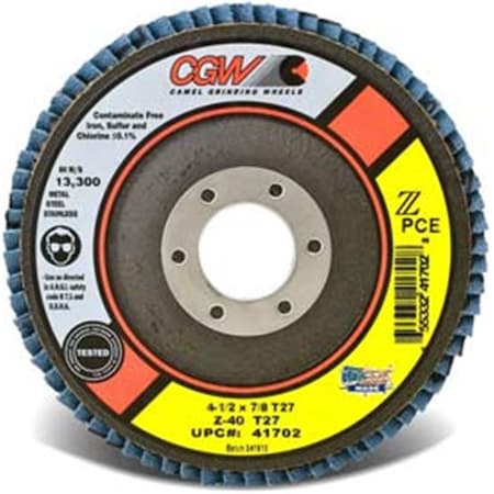Cgw Camel Grinding Wheels Abrasive Flap Disc, 4.5 x 0.88 in., 60 Grit - Zirconia B561671