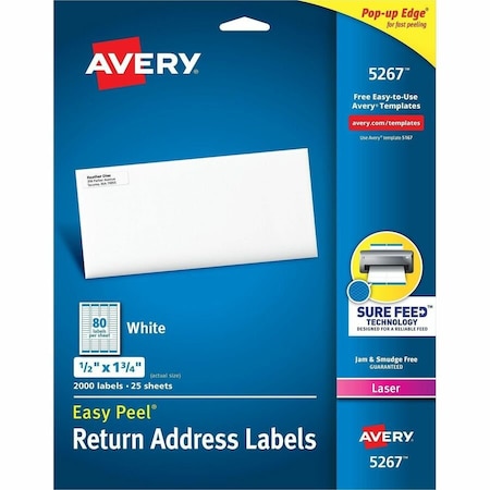 Avery Easy Peel Laser Address Labels, 1/2 x 1-3/4, White, 2000/Pack 5267