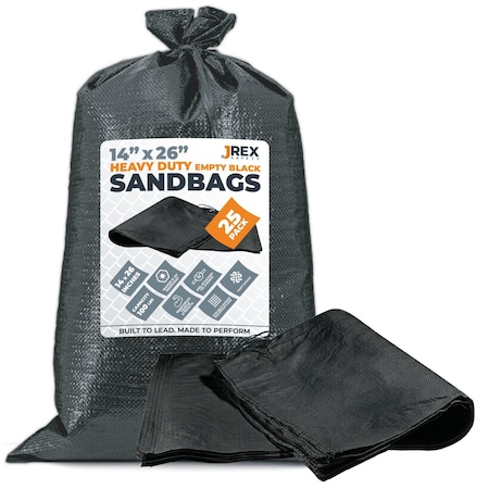 Jrex Safety Woven Black HD Polypropylene Sandbags - 14 x 26 in, 100 lb Capacity, 25PK SBB-JR-HVY-1426-25PK