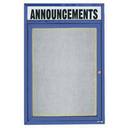 Aarco Illuminated Outdoor Enclosed Bulletin Board w/ Al Frame Header, Powder Coated Blue, 48''Hx36''W ODCC4836RHIB