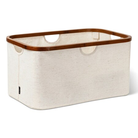 Bigso Laundry Basket, Linen Fabric with Bamboo Frame, 12PK 6981S0601