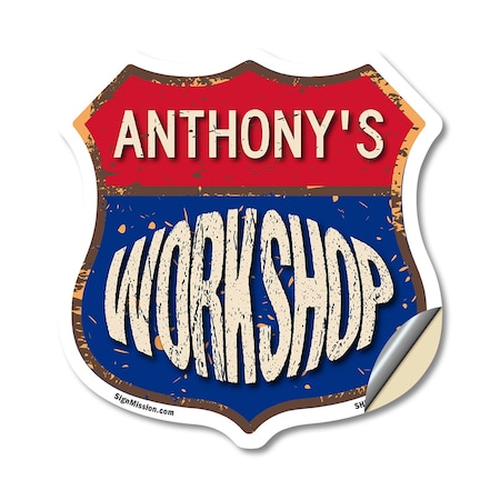 Signmission Anthony's Workshop, 12 Inch X 12 Inch, Vinyl Decal SHI-D-12-489-ANTHONY