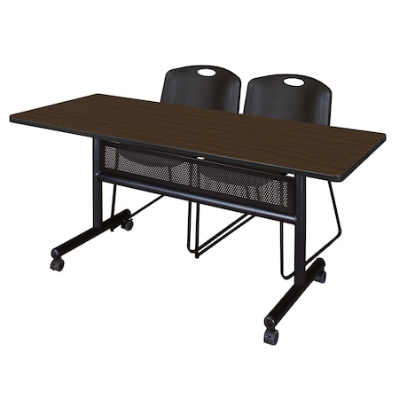 Regency Kobe Flip-Top Privacy Nesting Table W/ 2 Zeng Stack Chairs, 60 in W, 30 in L, Neo Walnut MKFTM6030NW44BK