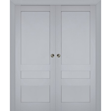 Sartodoors Sliding French Double Pocket Doors Grey 60x80 (2* 30x80) Solid Core Modern Interior VEREGIO7411DP-GRE-60