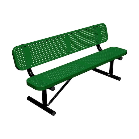 Leisure Craft 6' Standard Bench With Back, Perforated Metal, Portable, Green B6WBP-PERF-GREEN