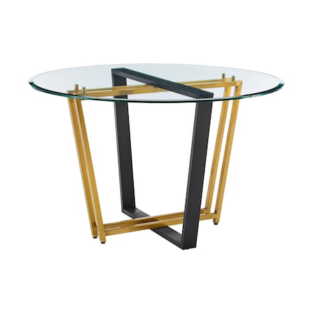 Homeroots 48" Clear And Gold Glass And Iron Sled Base Round Top Dining Table 569432