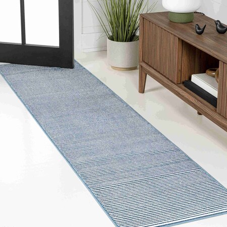 Jonathan Y Cole Modern Minimalist Pinstripe High-Low Blue/White 2 ft. x 8 ft. Runner Rug CAR101B-28