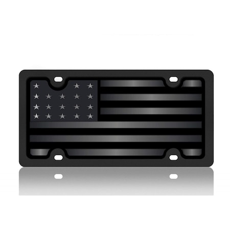 Overtime Carbon Steel License Plate - Blacked Out USA Flag, Matte Black with Black Mirror Stars OV1111146