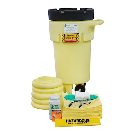 Enpac 50 Gallon Wheeled Poly SpillPack Spill Kit, Aggressive, Yellow with Black Slip-Top Lid 1451-YE