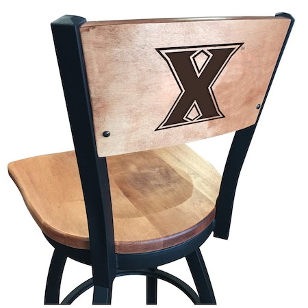 Holland Bar Stool Co 36" Blk Wrinkle Xavier Swivel Bar Stool, Laser Engraved Back L03836BWMedMplAXavierMedMpl