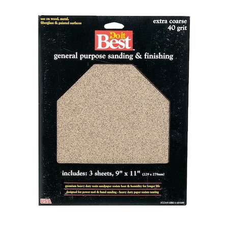 Do It Best General Purpose 9''x11'' 40 Grit Extra Coarse Sandpaper, 3PK 372315