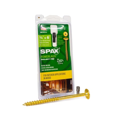 Spax 3/8 in x 6 in Interior Structural Wood Lag Screws Powerlags Washer Head T-Star, 12PK 45810210015243