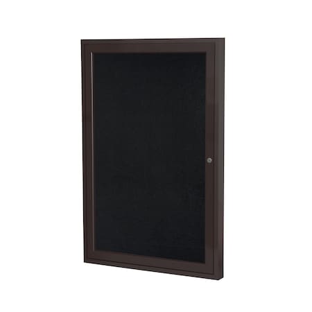Ghent 1 Door Enclosed Recycled Rubber Bulletin Board, Bronze Aluminum Frame, 36''H x 30''W, Black PB13630TR-BK