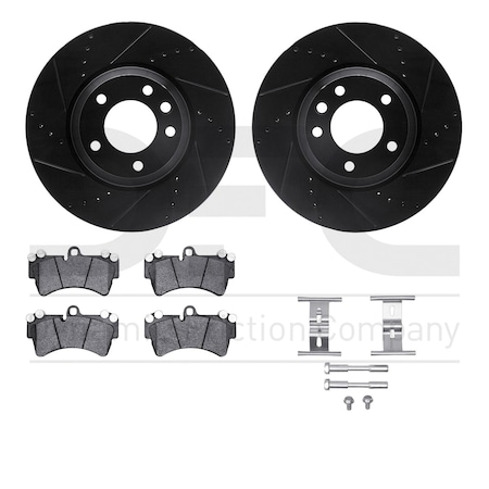 Dynamic Friction Co DFC Rotors-Drilled & Slotted-Black w/ EURO 5000 Ceramic Brake Pads Incl Hdw 8612-74050
