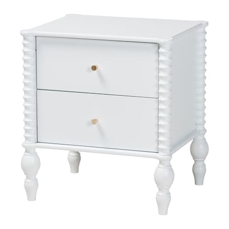 Baxton Studio Callison Spindle Nightstand - 2-Drawer Bedside Table with Turned Accents for Bedroom, White 271-14737-ZORO