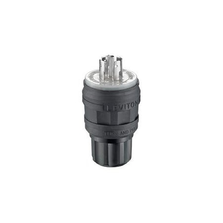 Leviton Locking Plug, L21-20P, 20 A, 120/208V AC, Three Phase, 4 Pole, Screw Terminals, Black 26W81-B