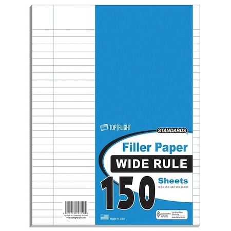 Top Flight Filler Paper, 1012 in x 8 in, White 4314208