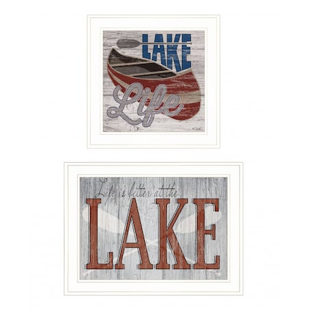 Homeroots Set Of Two Lake Life is Better 1 White Framed Print Wall Art, 2PK 408012