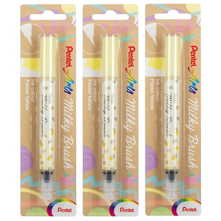 Pentel Milky Brush Pen, Pastel Yellow Ink, 3PK XGFHBPPGX