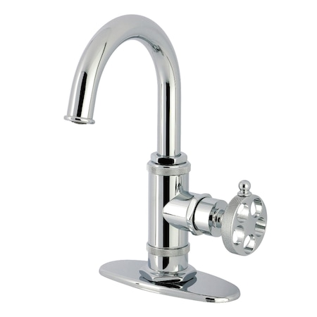 Kingston Brass One-Handle 1-Hole Bathroom Faucet with Knurled Handle, Deck Plate, and Push Pop-Up Drain KSD2211RKZ