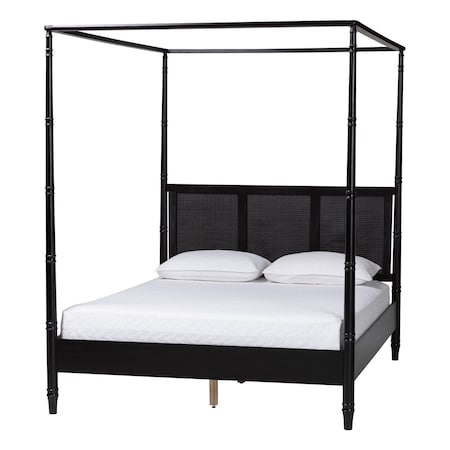 Baxton Studio Marisela Canopy Bed with Synthetic Rattan Headboard, Queen 260-14378-ZORO