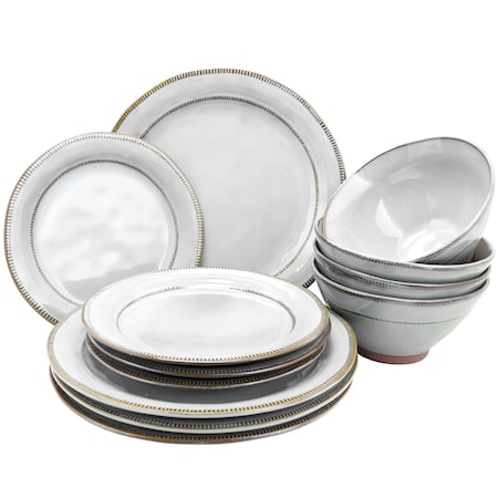 Gibson Elite Terranea 12 Piece Stoneware Dinnerware Set in White, Service for 4 116890.12