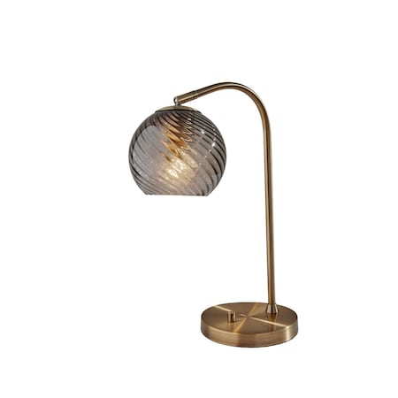 Homeroots 19" Antiqued Brass Metal Desk Lamp With Light Gray Swirl Globe Shade 524630
