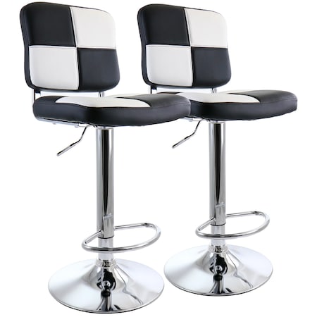 Elama 2 Piece Adjustable Faux Leather Bar Stool in Black and White with Chrome Base ELM-743-BLK-WHT