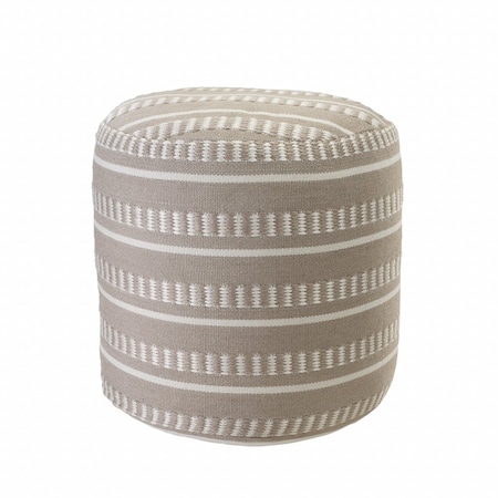 Homeroots 20in Brown Polyester Round Striped Indoor Outdoor Pouf Ottoman 517433