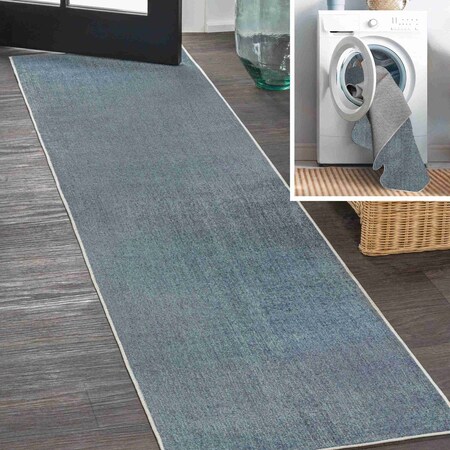 Jonathan Y Twyla Classic Solid Low-Pile Machine-Washable Blue 2 ft. x 8 ft. Runner Rug WSH300B-28