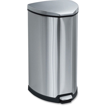 Safco Step-On Waste Receptacle, Triangular, Stainless Steel, 10 gal, Chrome/Black 9687SS