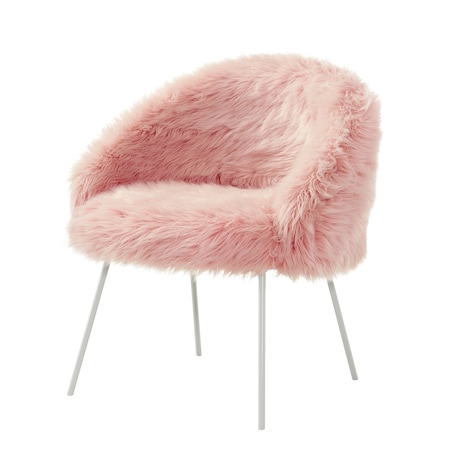 Homeroots 28" Rose And White Faux Fur Arm Chair 533846