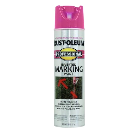 Rust-Oleum Professional Inverted Marking Spray Paint, Fluorescent Pink, 15 oz 390471