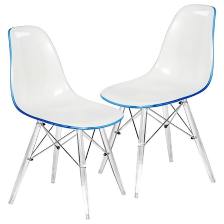 Leisuremod Dover Dining Side Chair with Acrylic Legs, White Blue, 2PK EPC19WBU2