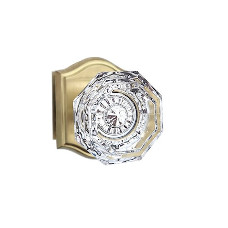 Baldwin Passage Crystal Knob with Traditional Arch Rose with 6AL Latch and Dual Strike Lifetime Satin PSCRYTAR044
