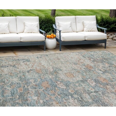 Homeroots 10' X 14' Green Blue And Gray Oriental Washable Indoor Outdoor Area Rug 587439