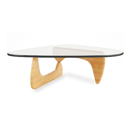 Homeroots 50" Clear And Natural Glass And Solid Wood Triangle Coffee Table 520857